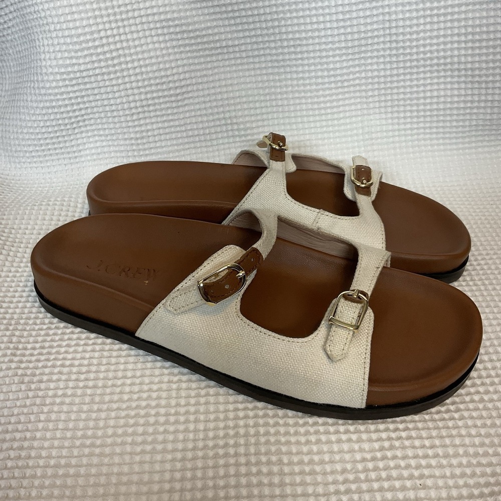 J. Crew New Colbie  Buckle Sandals in Canvas and Leather Sz 8,5 Worn Once